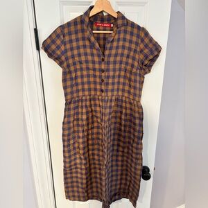 Stylish Blue and Brown Checkered Midi Dress